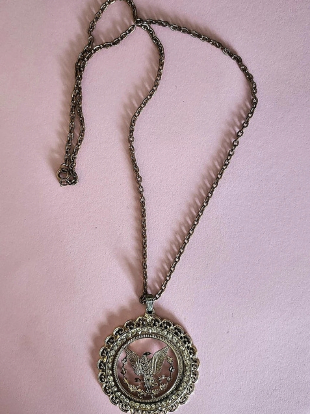Eagle Medallion Pendant Necklace in Gold & Silver Like New